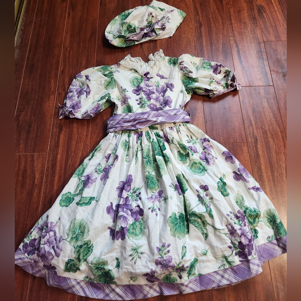 Dorissa 90s Girls Floral Hat Dress Garden Vintage